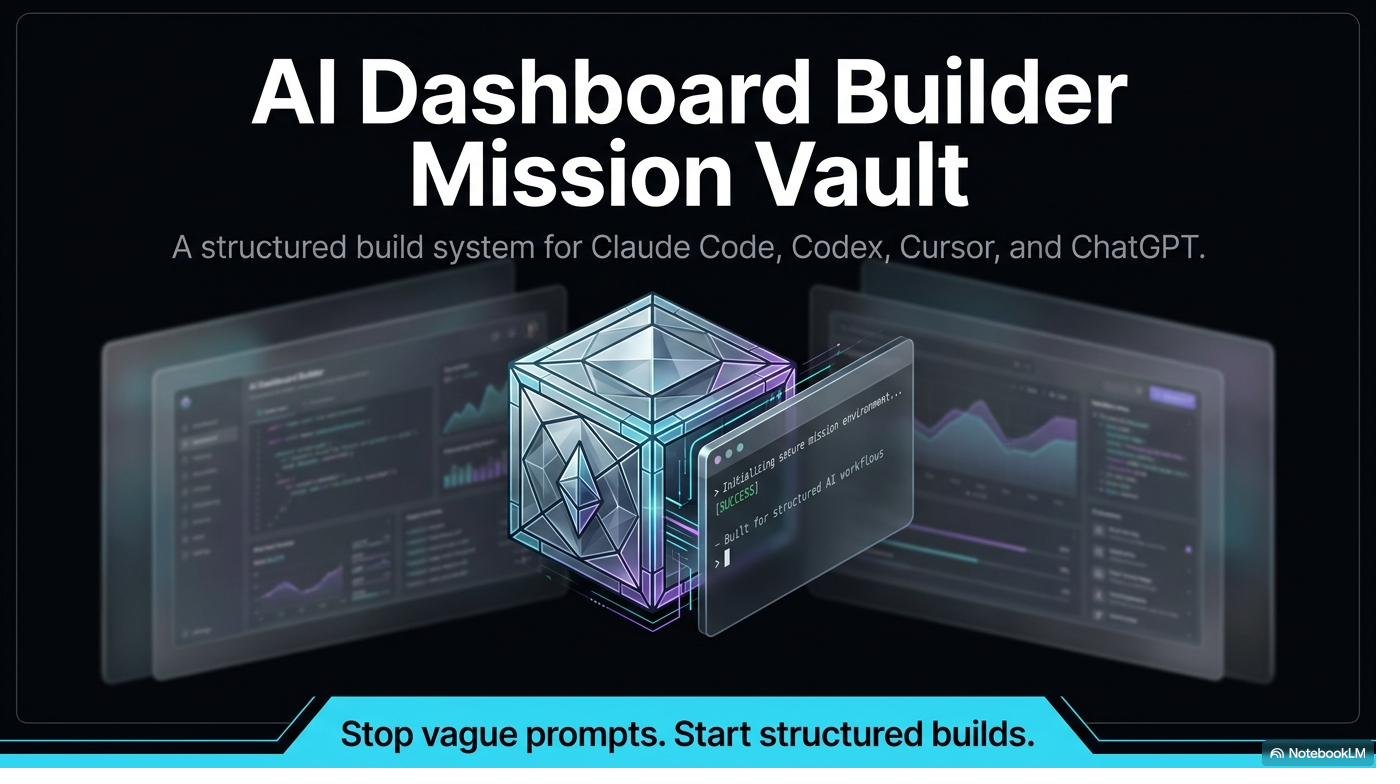 VibeCodePack AI Dashboard Mission Vault — a structured build system for Claude Code, Codex, Cursor, and ChatGPT. Stop vague prompts. Start structured builds.